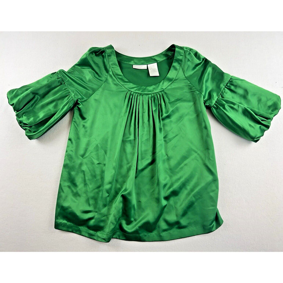 Vintage Worthington silk feel blouse y2k kelly‎ green Medium Lantern sleeve - Picture 1 of 8